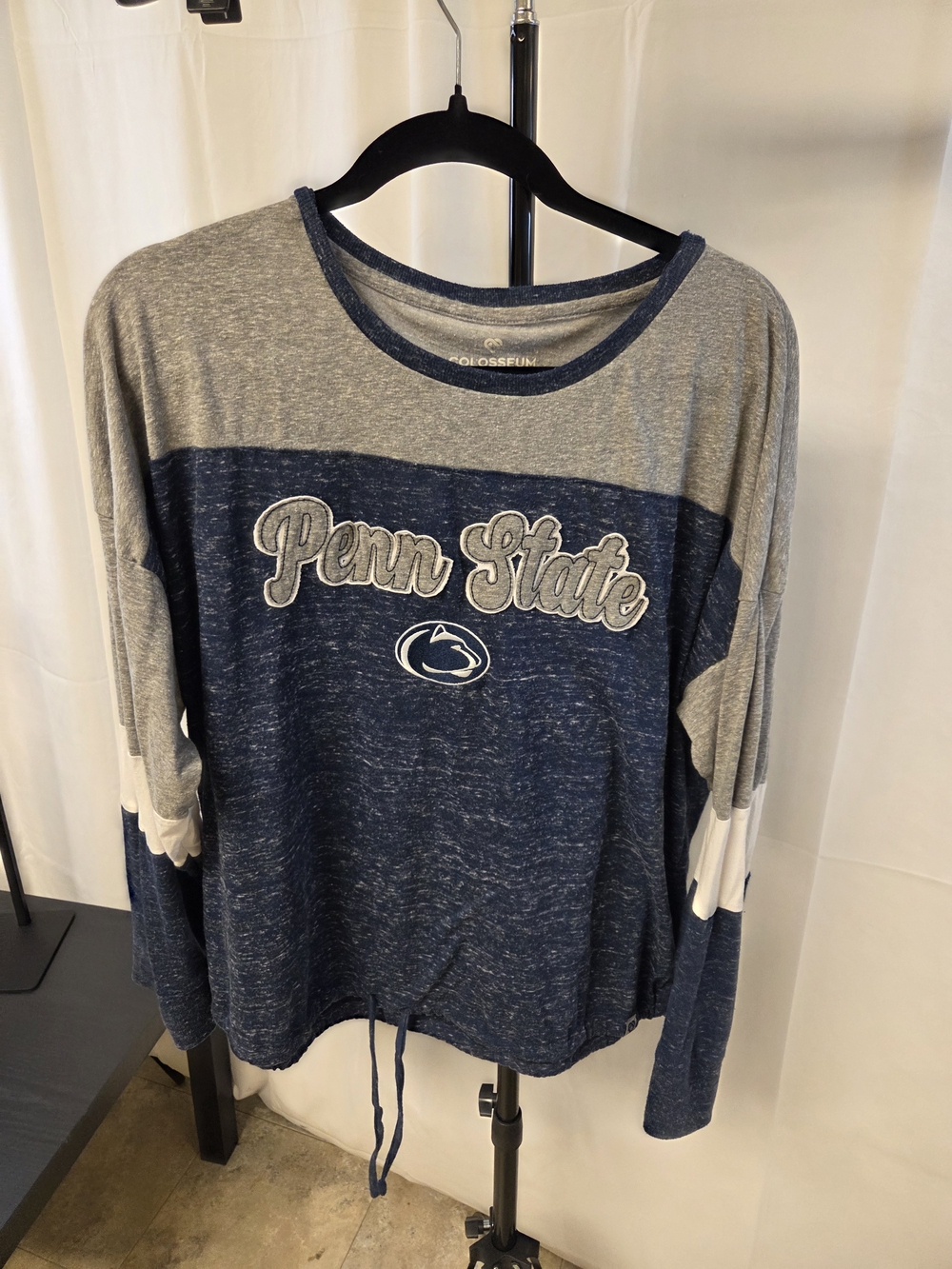 Colosseum Penn State Colorblock Crewneck Pullover - Navy/Gray/White